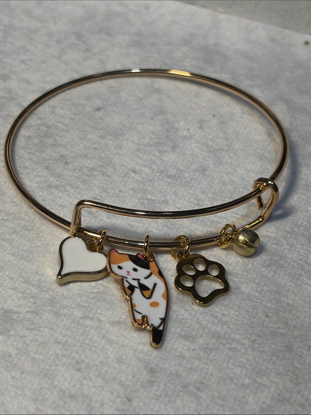 Cattitude Gold Charm Adjustable Bangle Bracelet